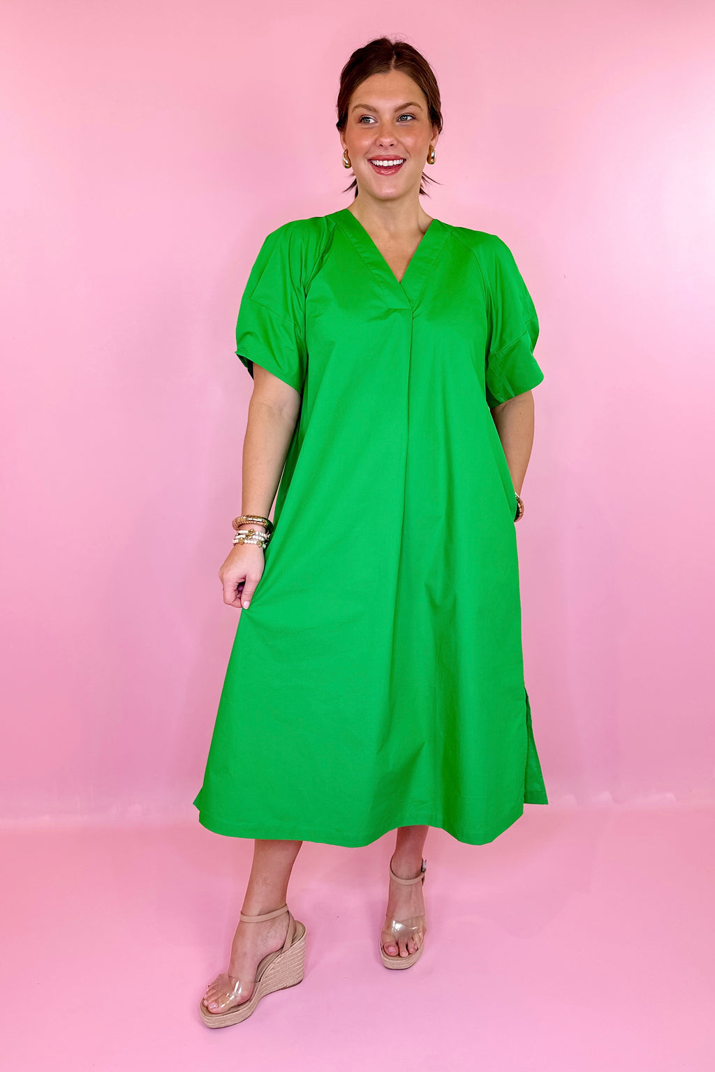 kelly green midi dress In A Good Mood Midi Dress