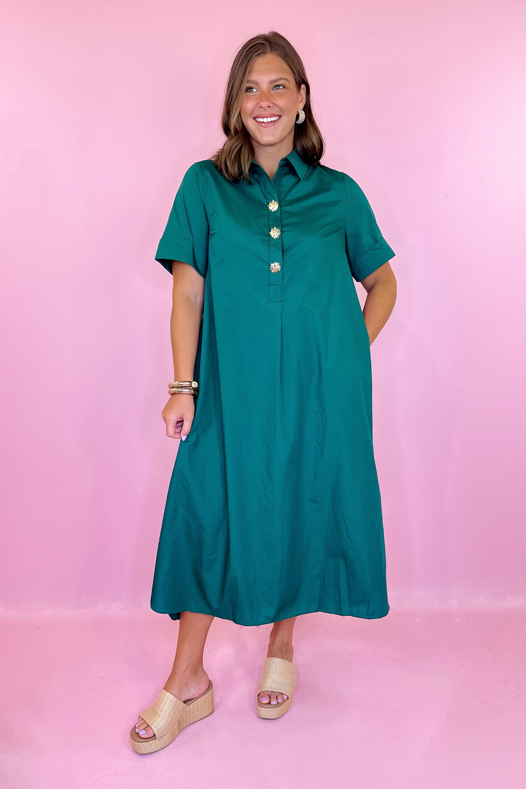 hunter green midi dress Casabella High Neck Open Back Dress: The Maldives Midi Dress is the romantic and chic dress you have been looking for Soft Statement Midi Dress -