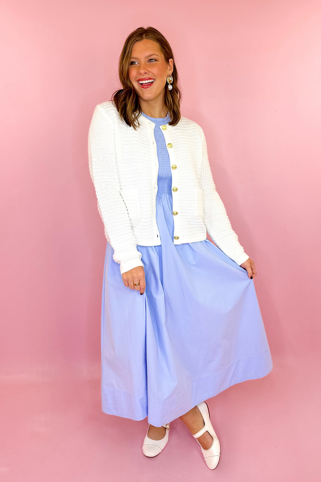 Soho Strolls Smocked Poplin Midi Dress