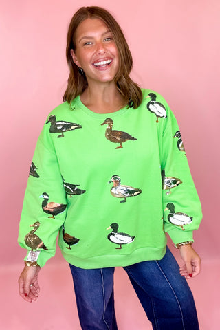 Queen Of Sparkles: Green Multi Duck Sweatshirt