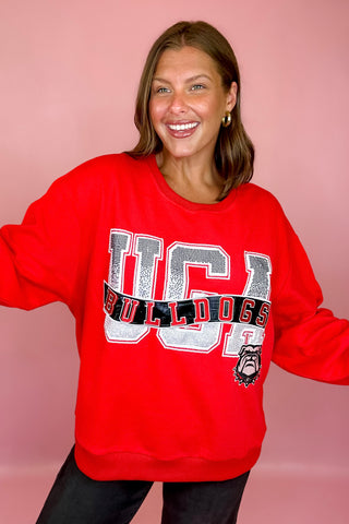 Queen Of Sparkles: Licensed UGA Rhinestone Metallic Banner Sweatshirt