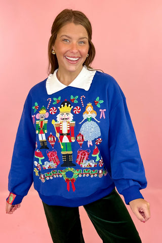 Queen Of Sparkles: Navy Collared Nutcracker Icon Sweatshirt