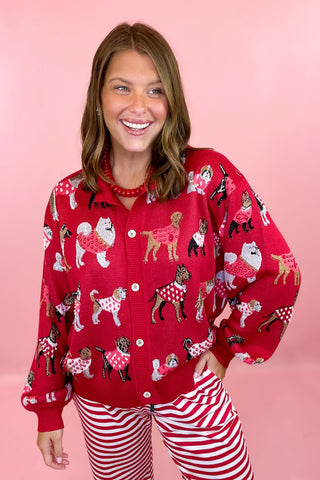Queen Of Sparkles: Red Dogs In Polka Dot Sweaters Button Up Cardigan