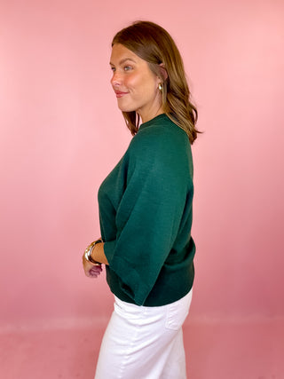 Keeping Cozy Drop Shoulder Sweater - Hunter Green