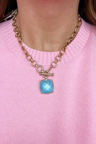 Square Stone Pendant Necklace - Aqua