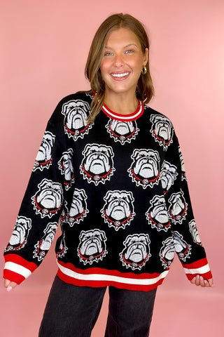 Queen Of Sparkles: Licensed UGA Knit In Rhinestone Sport Stripe Sweater