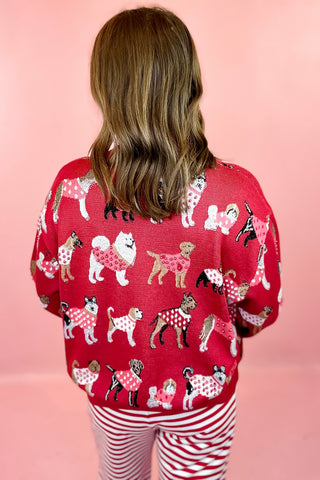Queen Of Sparkles: Red Dogs In Polka Dot Sweaters Button Up Cardigan