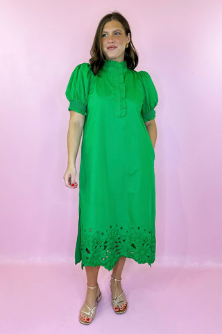 Put Together Perfectly Floral Hem Midi Dress - Green