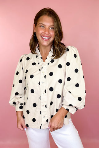 Out The Door Polka Dot Top - Cream/Black