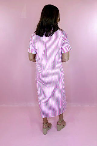 Into The Spell Striped Midi Dress - Light Pink