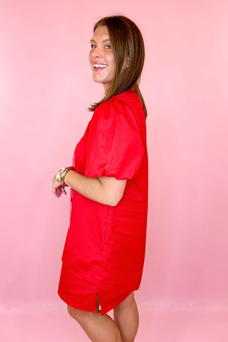 Taking A Chance Embroidered Dress - Red