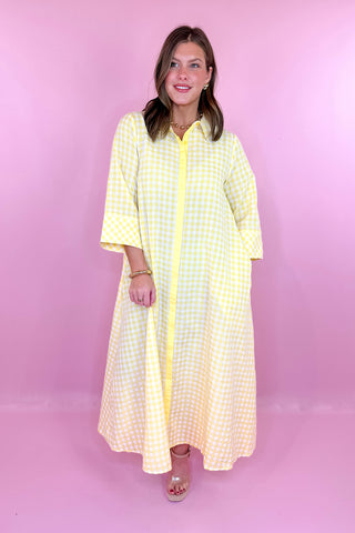 Take Another Chance Gingham Midi Dress - Lemon