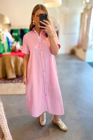 Into The Spell Striped Midi Dress - Light Pink