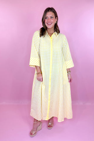 Take Another Chance Gingham Midi Dress - Lemon