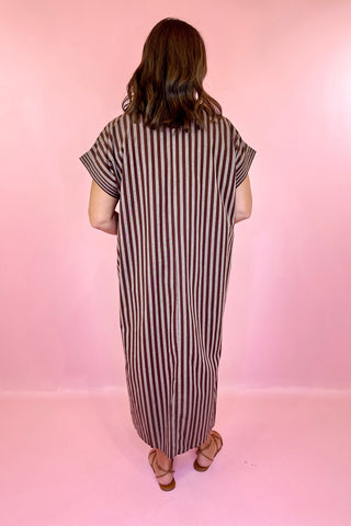 Drawn To You Striped Midi Dress - Brown