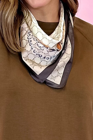 Brown Neutral Chain Print Silky Scarf