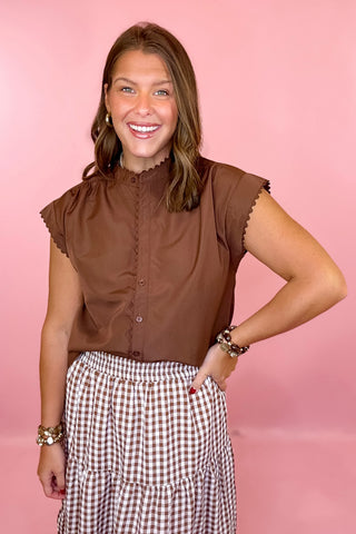 Little Moments Scallop Trim Top - Brown