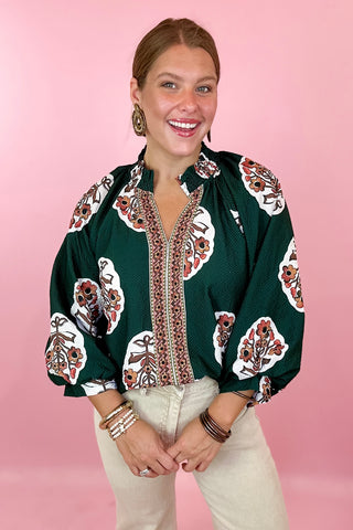 Garden Of Dreams Floral Top - Hunter Green