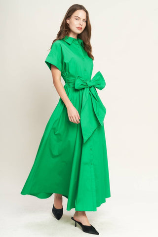 Hopeless Romantic Bow Front Midi Dress - Green