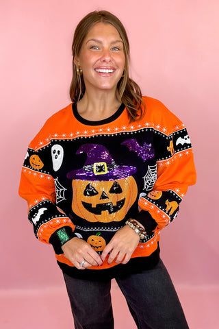 Queen Of Sparkles: Stripe Colorblock Pumpkin Icon Sweatshirt
