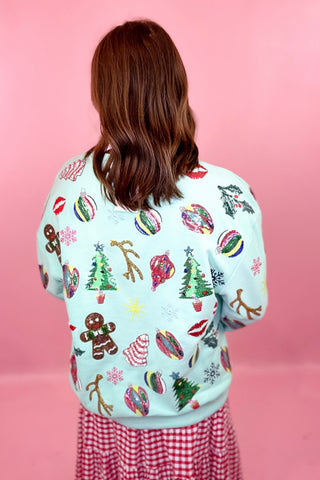Queen Of Sparkles: Mint Multi Christmas Icons Sweatshirt