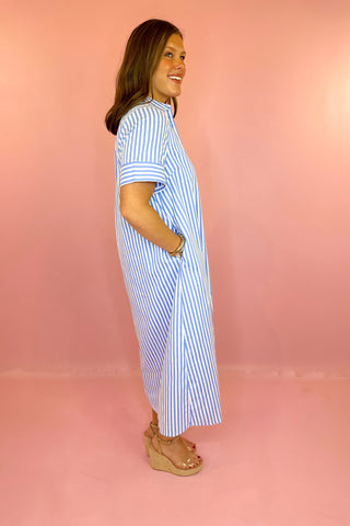 Into The Spell Striped Midi Dress - Light Blue