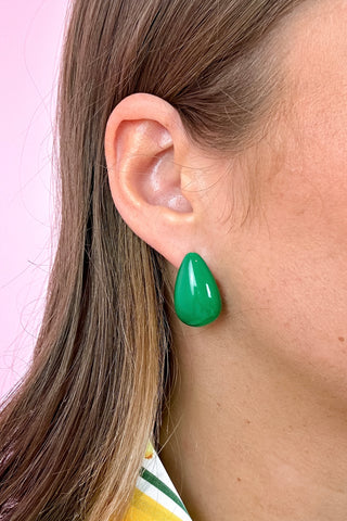 Puffy Teardrop Earrings- Green