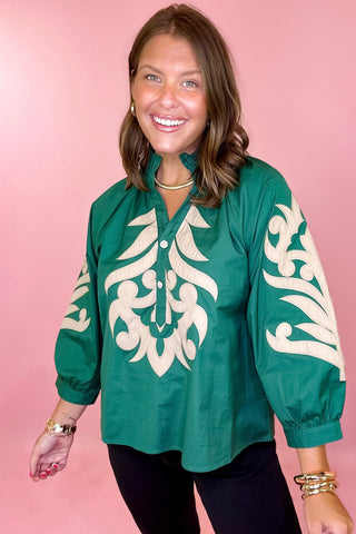 Schedule Me In Embroidered Top - Hunter Green