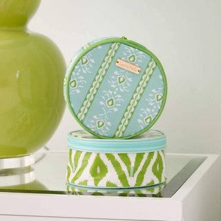 Rosemary Stripe Blue Round Jewelry Case