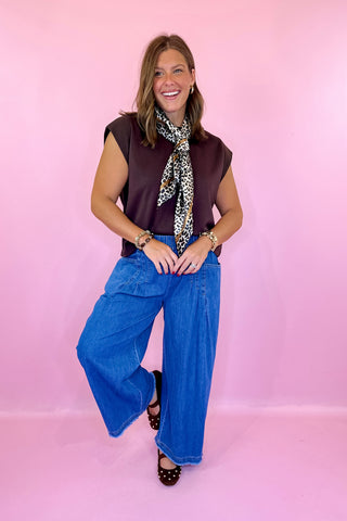 Pleated Front Pull On Pant - Denim