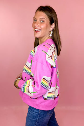 Queen Of Sparkles: Hot Pink Birthday Cake Sweatshirt