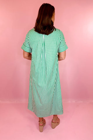 Into The Spell Striped Midi Dress - Green
