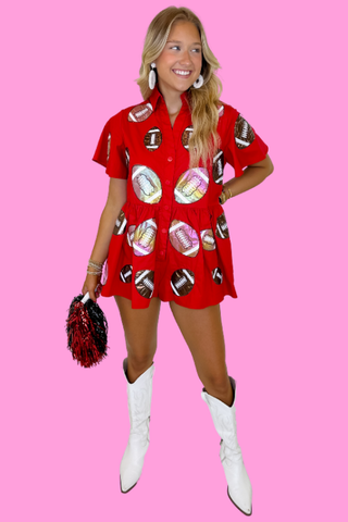 Queen Of Sparkles: Iridescent Football Romper