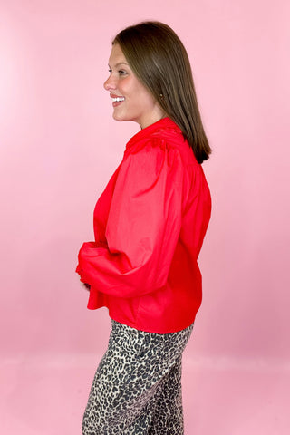 Keeping Secrets Ruffle Collar Top - Red