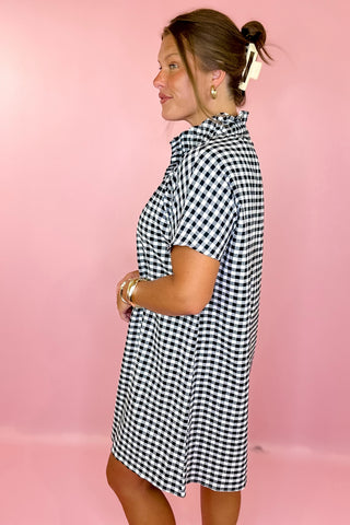 Adrienne: Emma Gingham Mini Dress - Black