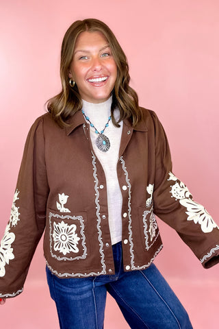 Good Thinking Embroidered Jacket - Brown