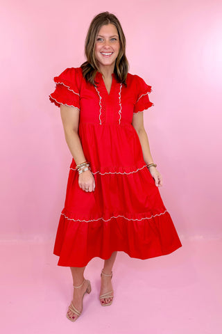 Hold My Hand Midi Dress - Red