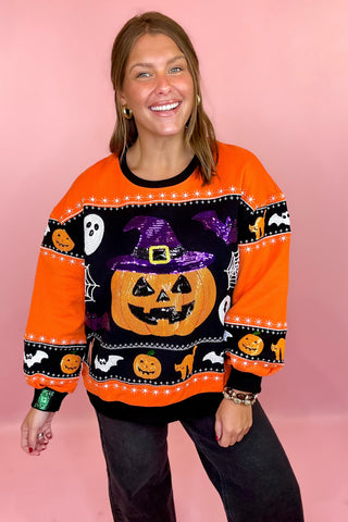 Queen Of Sparkles: Stripe Colorblock Pumpkin Icon Sweatshirt