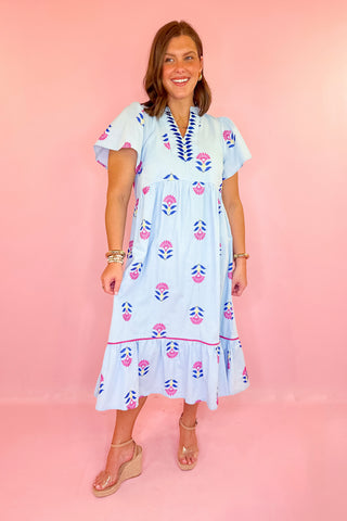 Fresh Pick Floral Midi Dress - Blue