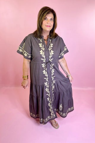 Victoria Dunn Hurley Midi Dress- Sandstone