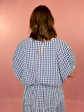 Dockside Plans Gingham Bubble Top - Navy