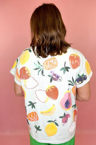 Queen Of Sparkles: Light Blue Multi Fruit Tee