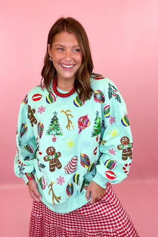 Queen Of Sparkles: Mint Multi Christmas Icons Sweatshirt