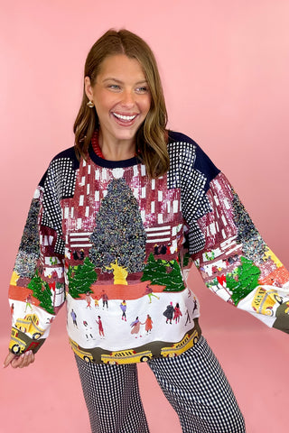 Queen Of Sparkles: Multi Sequin Rockefeller Center At Christmas Sweatshirt