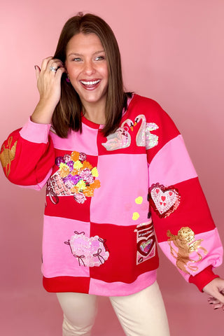 Queen Of Sparkles: Red & Pink Checkered Valentines Icon Sweatshirt