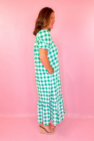 Market Days Gingham Midi Dress - Green