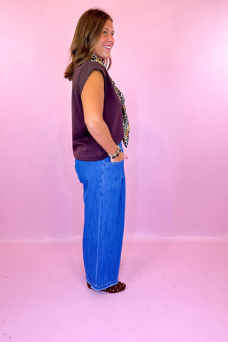 Pleated Front Pull On Pant - Denim