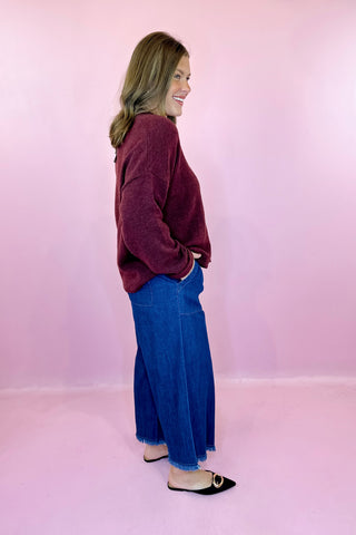 Frayed Hem Pull On Pant - Denim