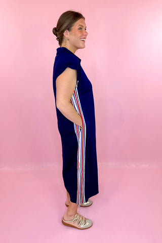 Take A Walk Scuba Midi Dress - Navy