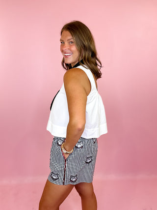 Queen Of Sparkles: Licensed UGA Colorblock Gingham Mascot Cotton Shorts